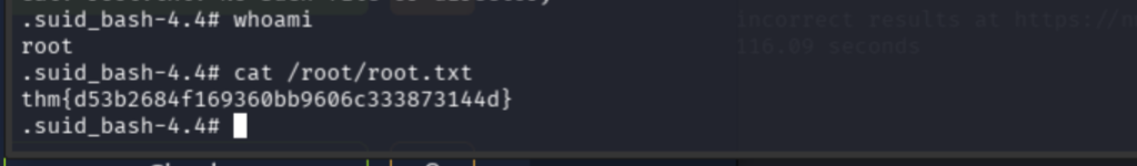 root.txt flag: thm{d53b2684f169360bb9606c333873144d}